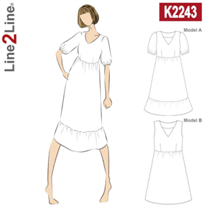 Line2Line snitmønster - K2243 Kjole med flæser og pufærmer til fast stof